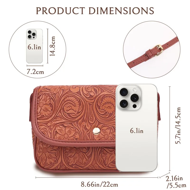 Tas Selempang Wanita Kulit Model Lipat Klasik Bentuk Kotak Kecil Motif Bunga Fashion 2025, Tas Multifungsi untuk Kerja