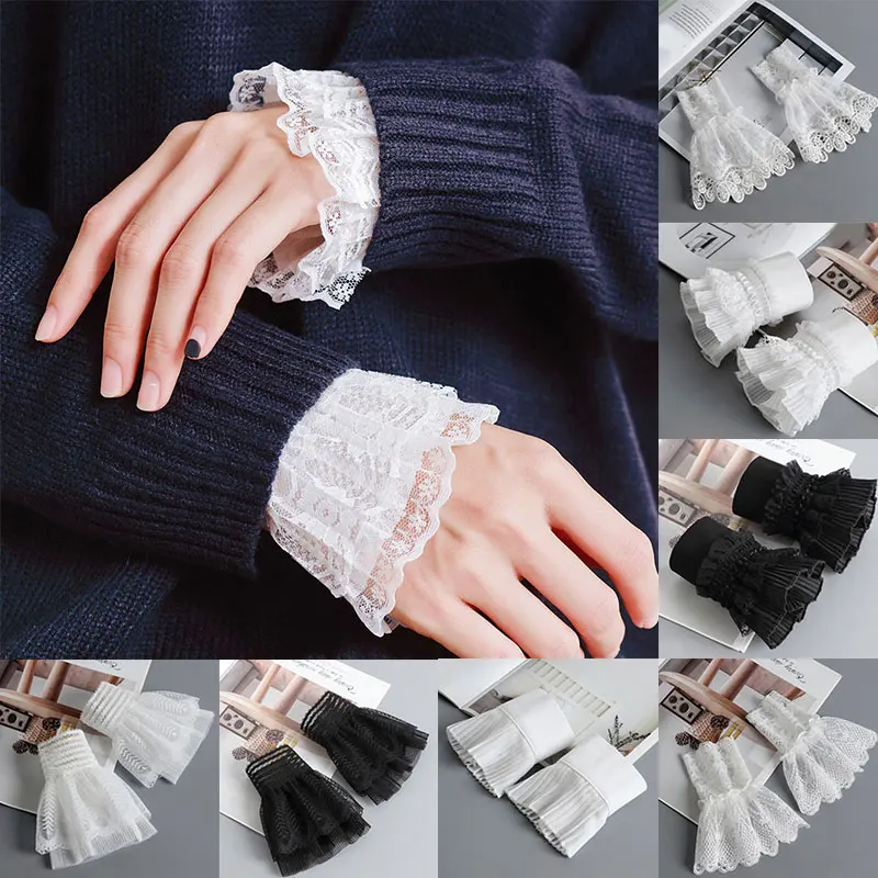 Detachable Cuffs Lace Ruffles Elbow Sleeve Cuff Fake Sleeve Arm Cover Scar Cover Gloves Sun Protection Female Transparent Cuffs