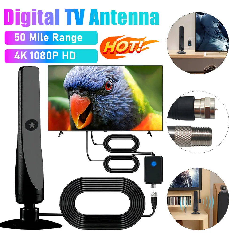 

HD цифровая телевизионная антенна 50 миль с высоким коэффициентом усиления и поддержкой усилителя 4K 1080P 25DBI Plug Play внутренняя наружная антенна антенна