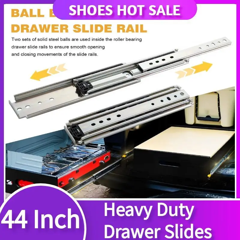

1 Pair 44 Inch 76 wide Heavy Duty Locking Drawer Slides with Lock Side Mount Full Extension Ball Bearing Industrial Rail for RV