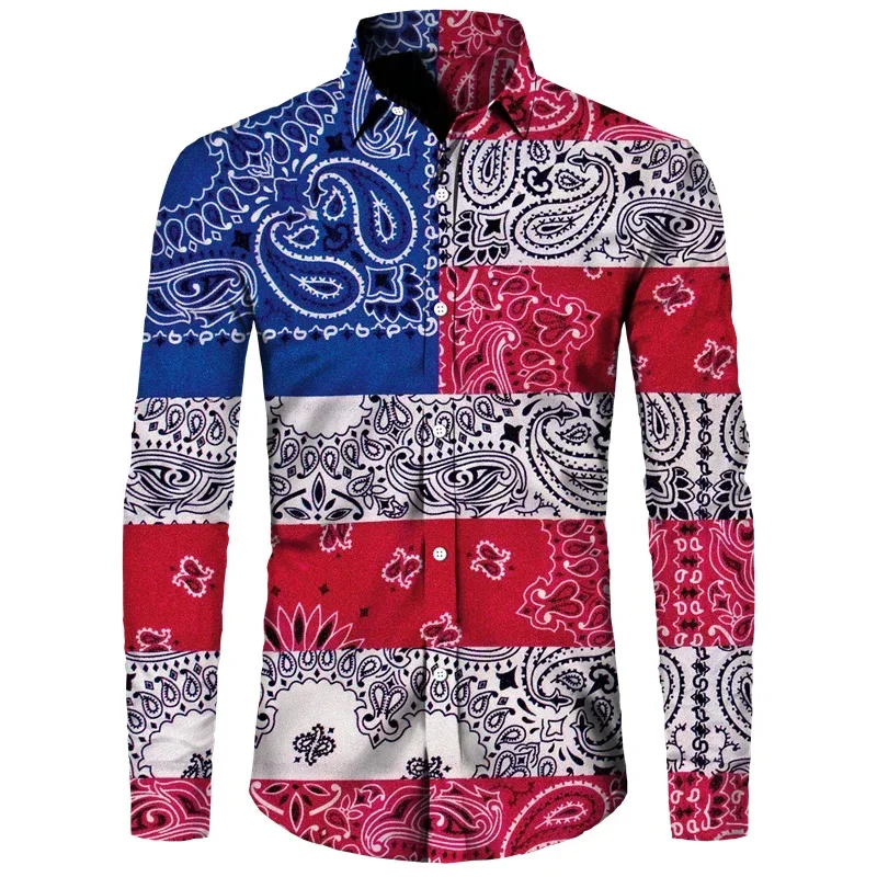 

Fashionable new men's personalized patterned long sleeved retro shirt 3D shirt men's casual button up shirt