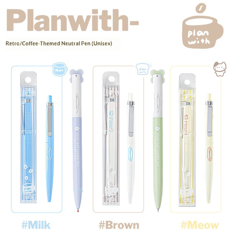 

Planwith 0.5mm Gel Pen Coffee Graffiti/Clover Stress-relieving Push/Rotating Exam Pens Quick Dry No-Smudge Smooth Writing Items