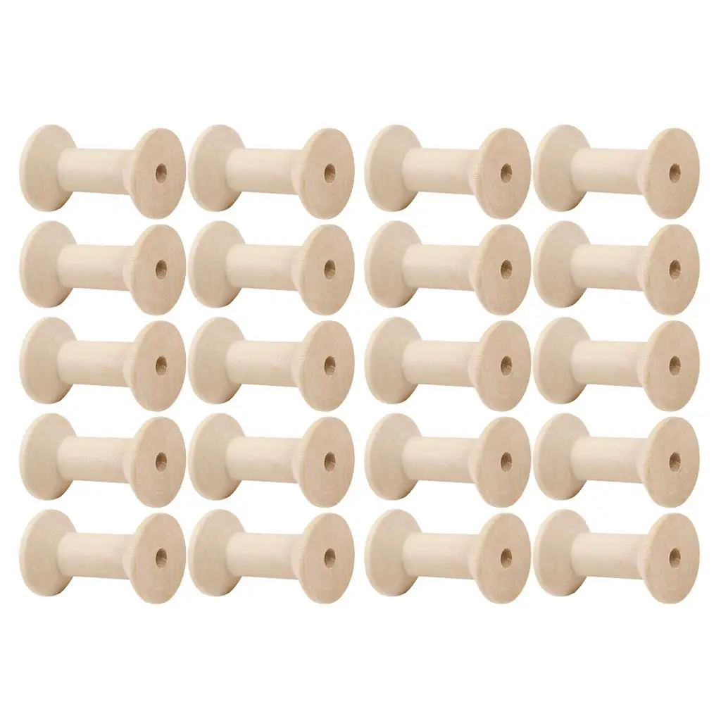 20pcs Wooden Bobbins Thread Spools Empty Stitch Sewing Floss Storage