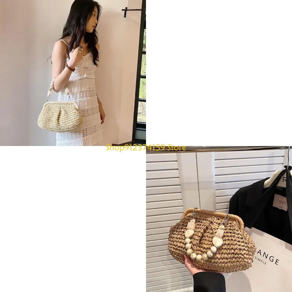 

G5AE Friendly Straw Beach Purse Rattan Woven Handbag for Summer Travel or Vacation