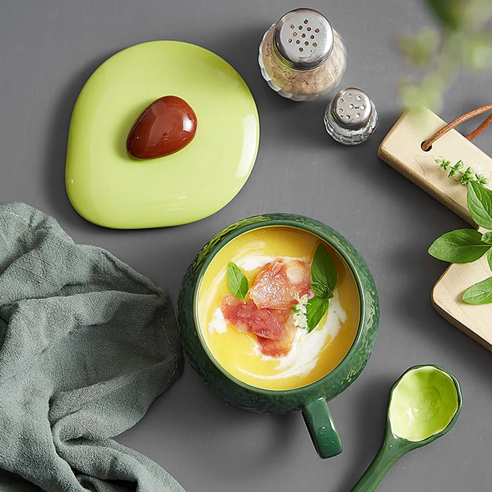 

1Set Avocado Oatmeal Cup Ceramic Breakfast Mug Multipurpose Drinkware for Coffee Tea Milk Steamed Egg Lovely Household Beverage
