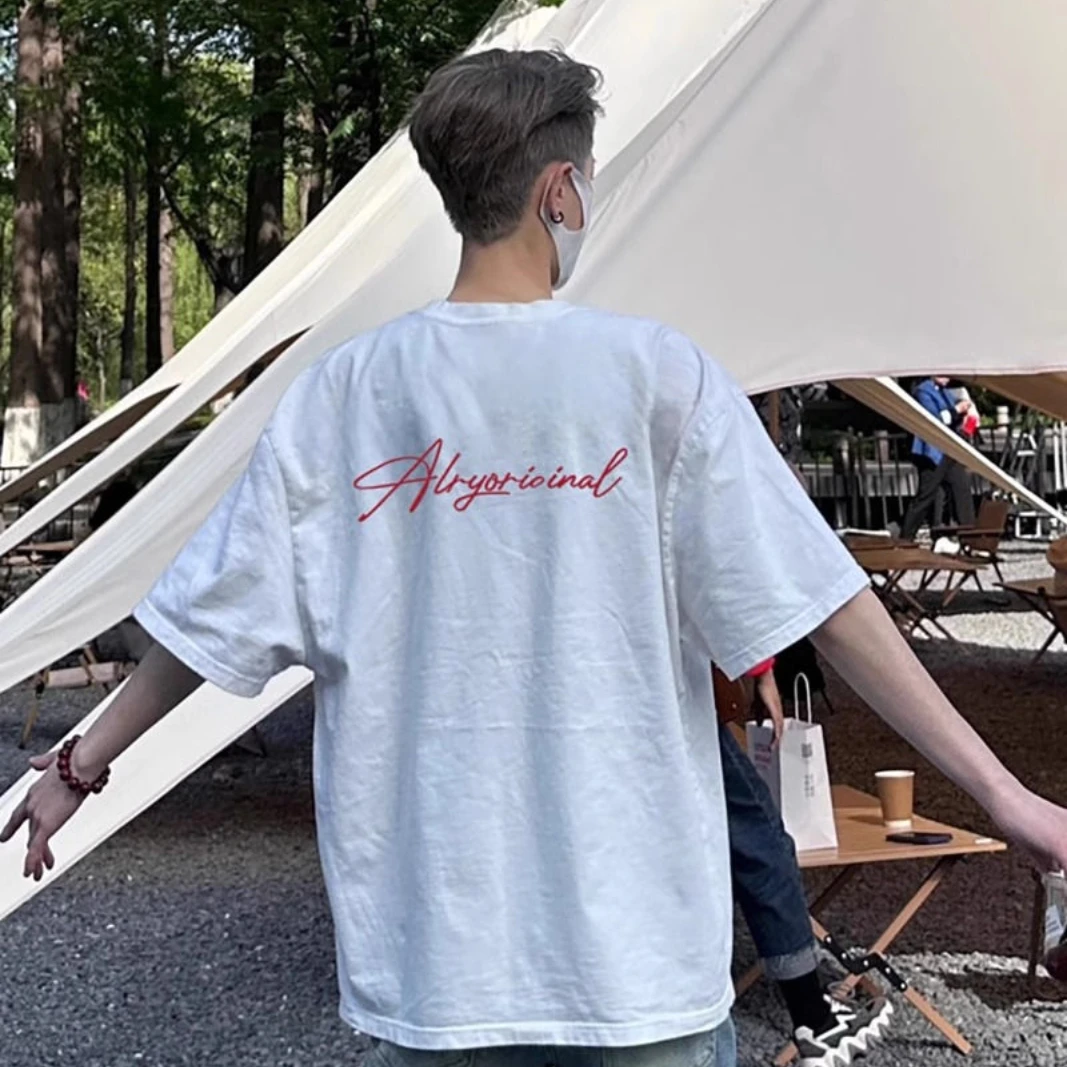 

Summer Korean Boys Retro Short-sleeved T-shirt American Personality Street Y2K Hip-hop 2024 White Loose Niche Half-sleeved Top