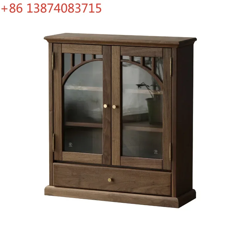 Wall Cupboard Curio Cabinet Black Walnut Glass Closet Wall-Mounted Dish Display Cabinet