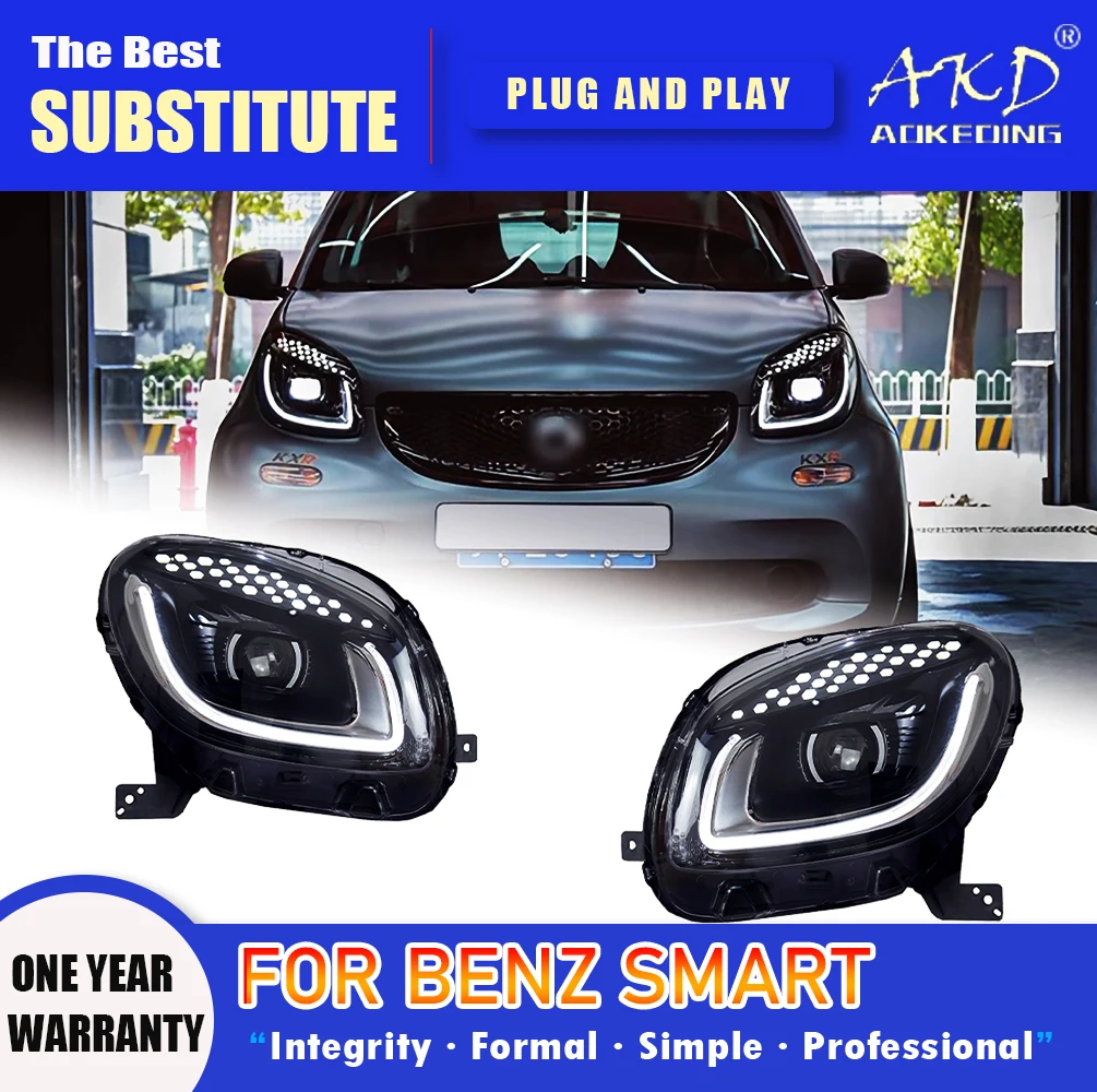 

AKD Head Lamp for BENZ Smart LED Headlight 2014-2020 Headlights Smart W453 DRL Turn Signal High Beam Angel Eye Projector Lens