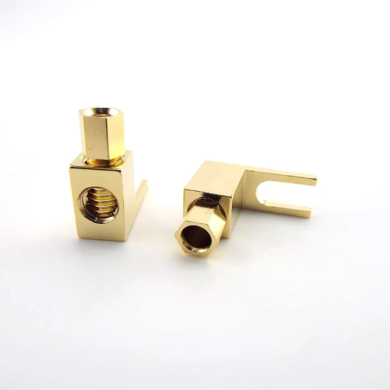 4MM Banana Plug Right Angle Speaker Y Fork Wire Connector Jack Audio Adapter 24K Gold Plated Screw Solderless D1