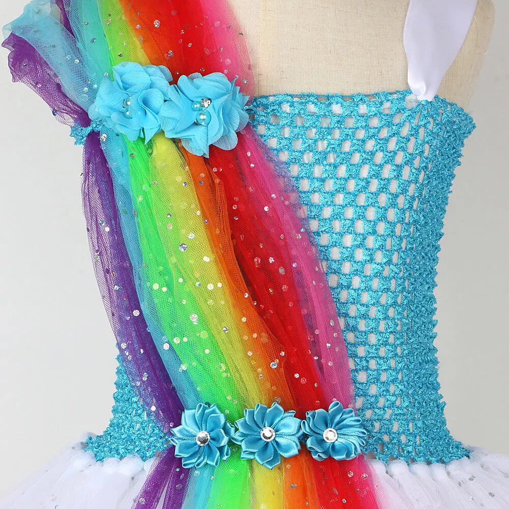 Sparkly Rainbow Pony Costumes for Girls Christmas Halloween Tutu Dress Kids Unicorn Horse Outfit Children Birthday Party Clothes image 6