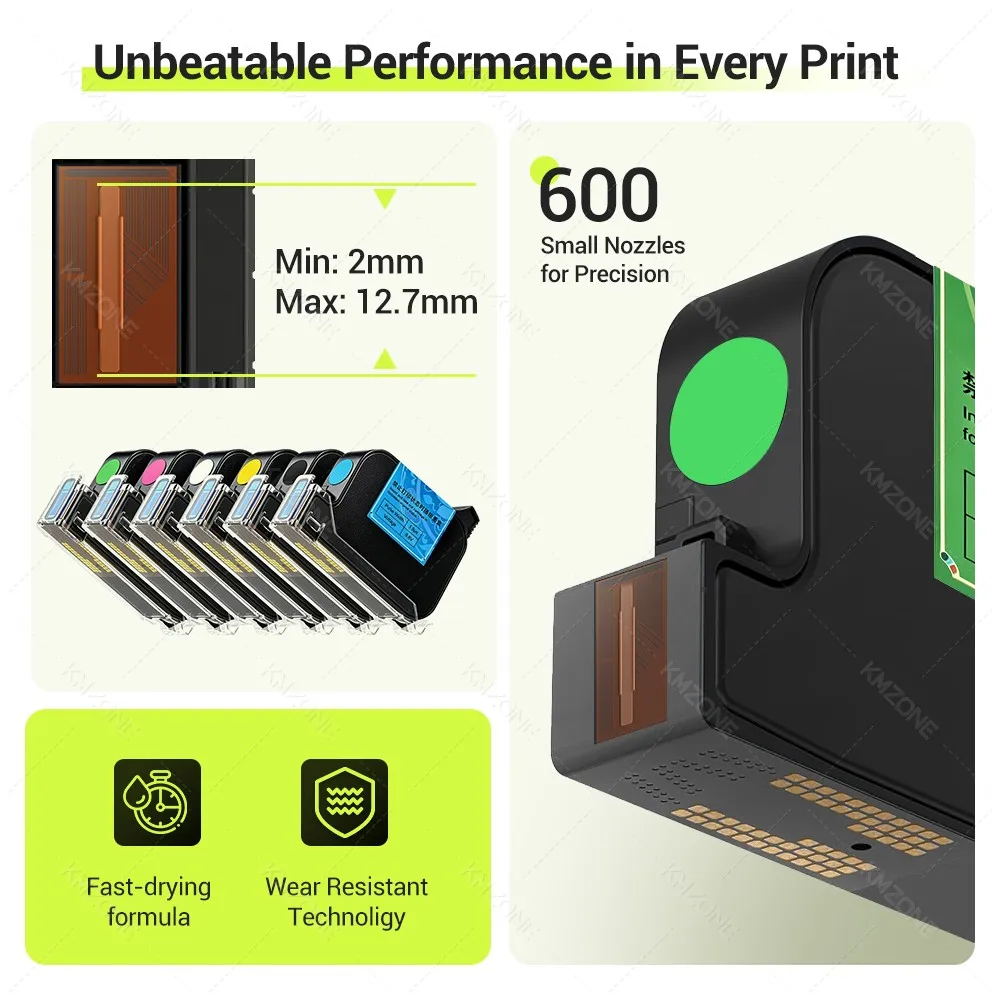 12.7mm Fast Drying Ink Waterproof Solvent Based Ink Cartridge For Handheld Inkjet Printer Ink Cartridge Color White Black Blue