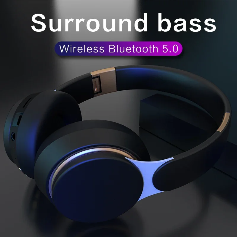 MIJAIWireless Headphones Foldable Adjustable Stereo Gaming Earphone Bluetooth+TF Play+3.5mm AUX 3 Modes HIFI Heavy Bass Headsets