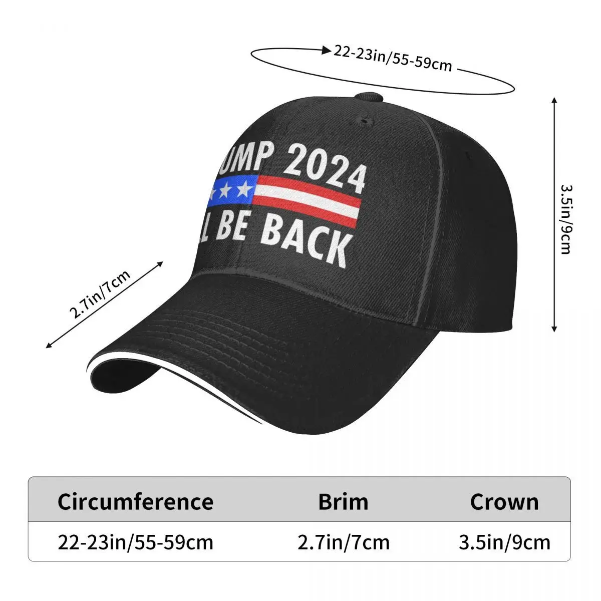 Trump 2024 I'll Be Back 1506 Hat Women Hat Hats Woman Baseball Cap Baseball Cap For Men Man Hat Baseball Cap