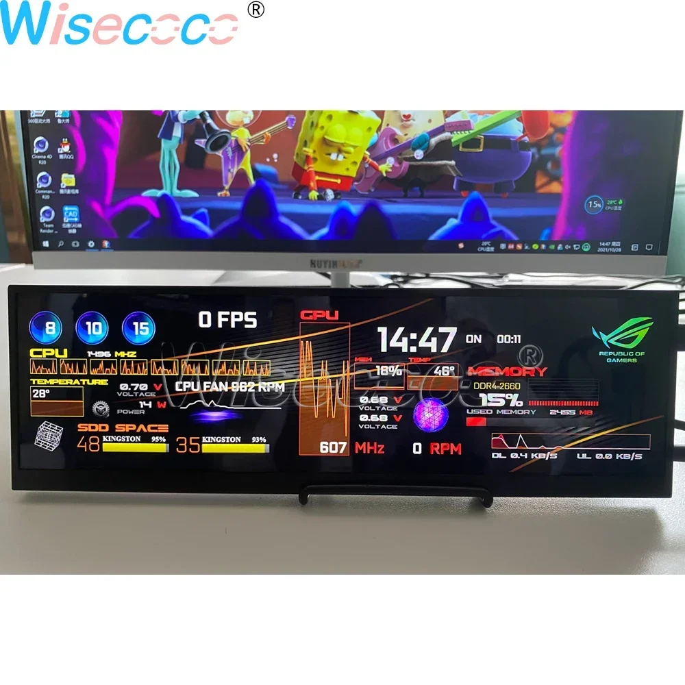 

Wisecoco 12,6-дюймовый портативный чехол для монитора Sub GPU Aida64 Экран IPS Вторичный дисплей OSD DC Наушники 1920 × 515 RGB 157PPI