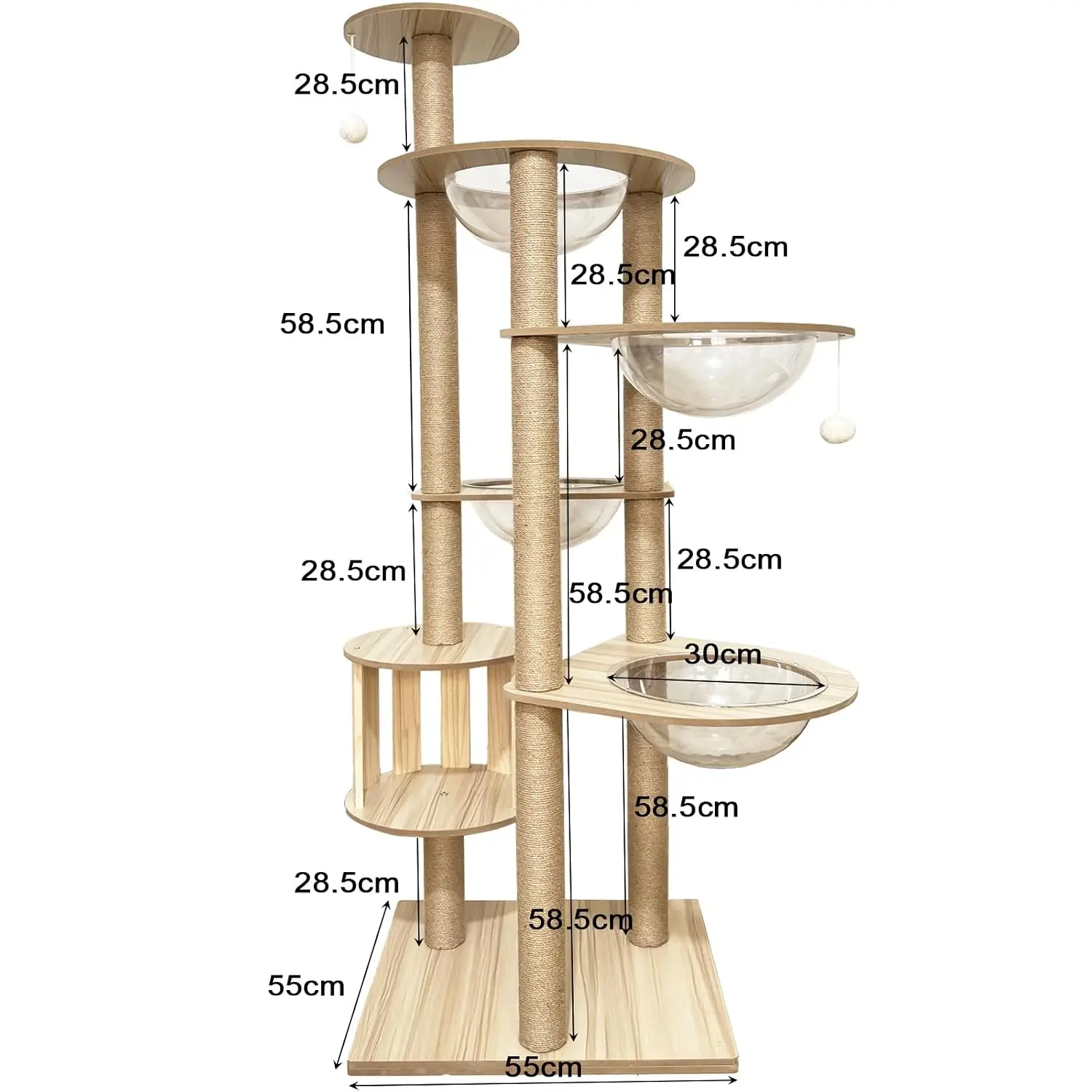 72.1-Inch Large Cat Tree for Indoor Adult Cats, 4 Bowls & 12 Sisal Posts with Cage Perch Toy Balls Wood, Customized