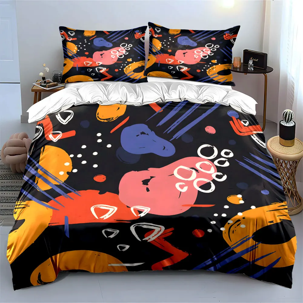 Abstract colorful geometric graffiti Print Bedding Set 1 Duvet Cover 2 Pillowcases for Adult and Children Luxury Gift Full Size
