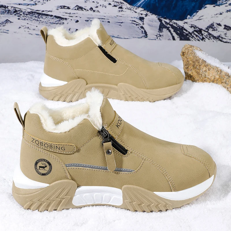 

Осенне-зимняя теплая обувь на толстой подошве с флисовой подкладкой для мужчин, модные и удобные хлопковые туфли для подростков, спортивная повседневная универсальная мужская обувь больших размеров