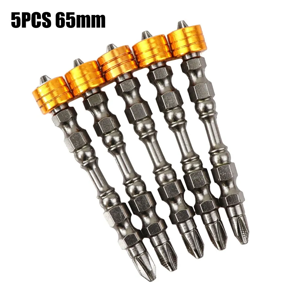 5pcs PH2 Double Headed Screwdriver Bits Alloy Steel Construction for General Purpose Power Tool Applications 65mm Total Length