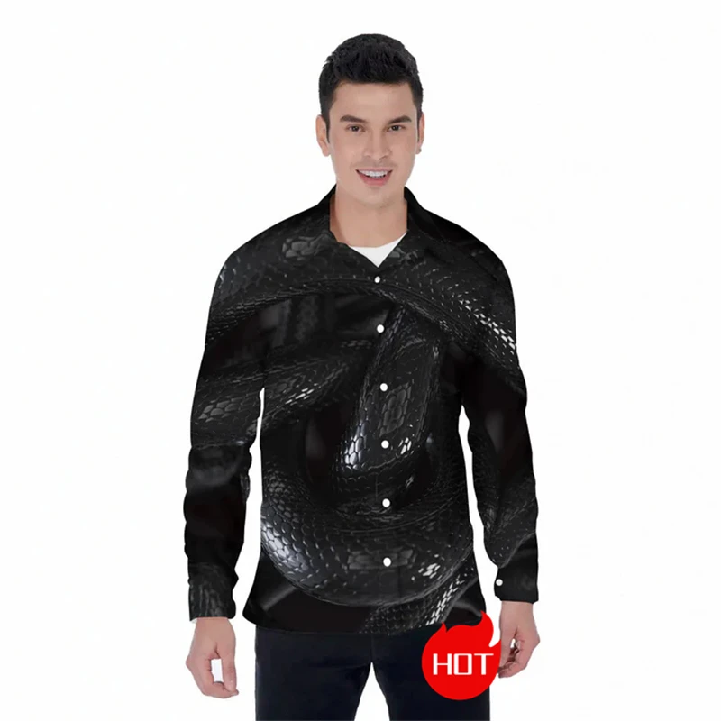 

Рубашка мужская с длинным рукавом и принтом кобры, на пуговицах