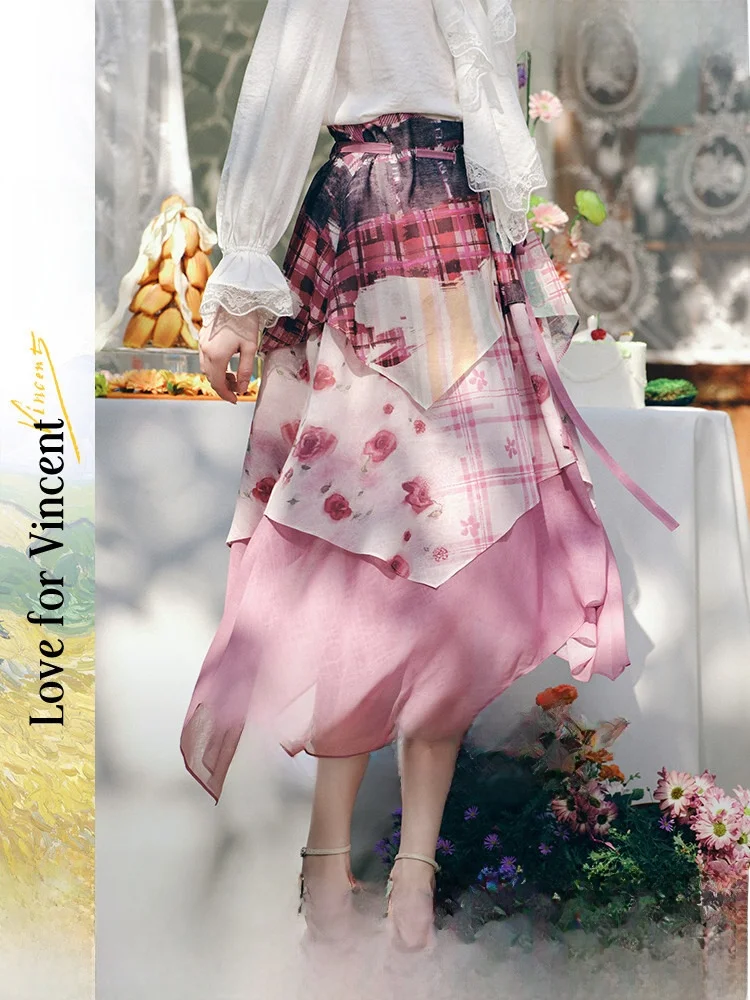 

Новая весенняя асимметричная юбка-полусолнце из полиэстера с высокой талией, эластичная, с пэчворком и неровным подолом, в стиле Sweet Artistic Rose Garden