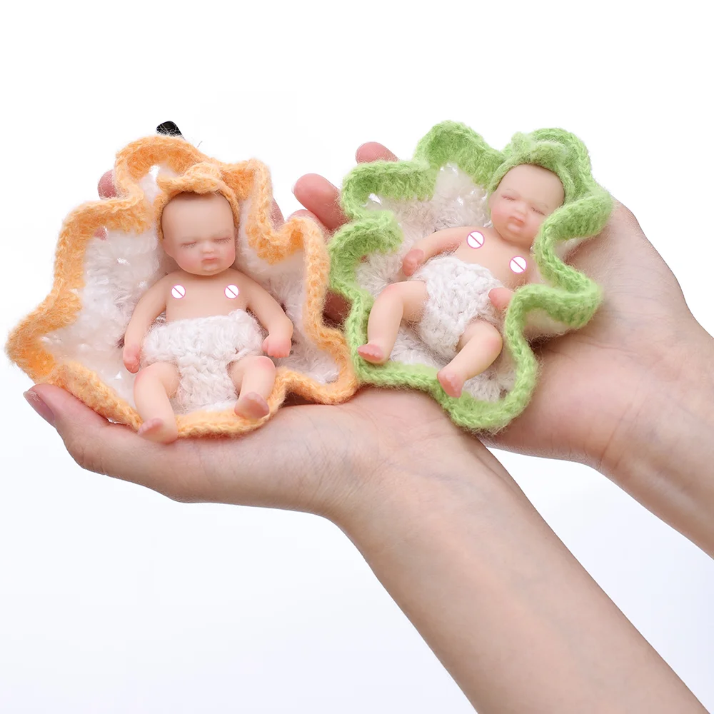 

4 inch Cloveray Mini Realistic Silicone Doll Cute Full Body Soft Silicone Reborn Doll Lifelike Tactile Handmade Toys Kid Gift