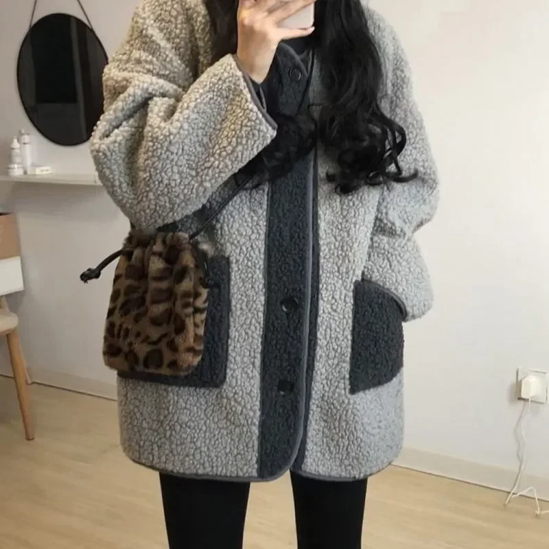 Sigutan 2023 autunno inverno nuove donne vestiti scollo a V Versatile cappotto femminile caldo capelli di agnello manica lunga Top giacche Casual allentate