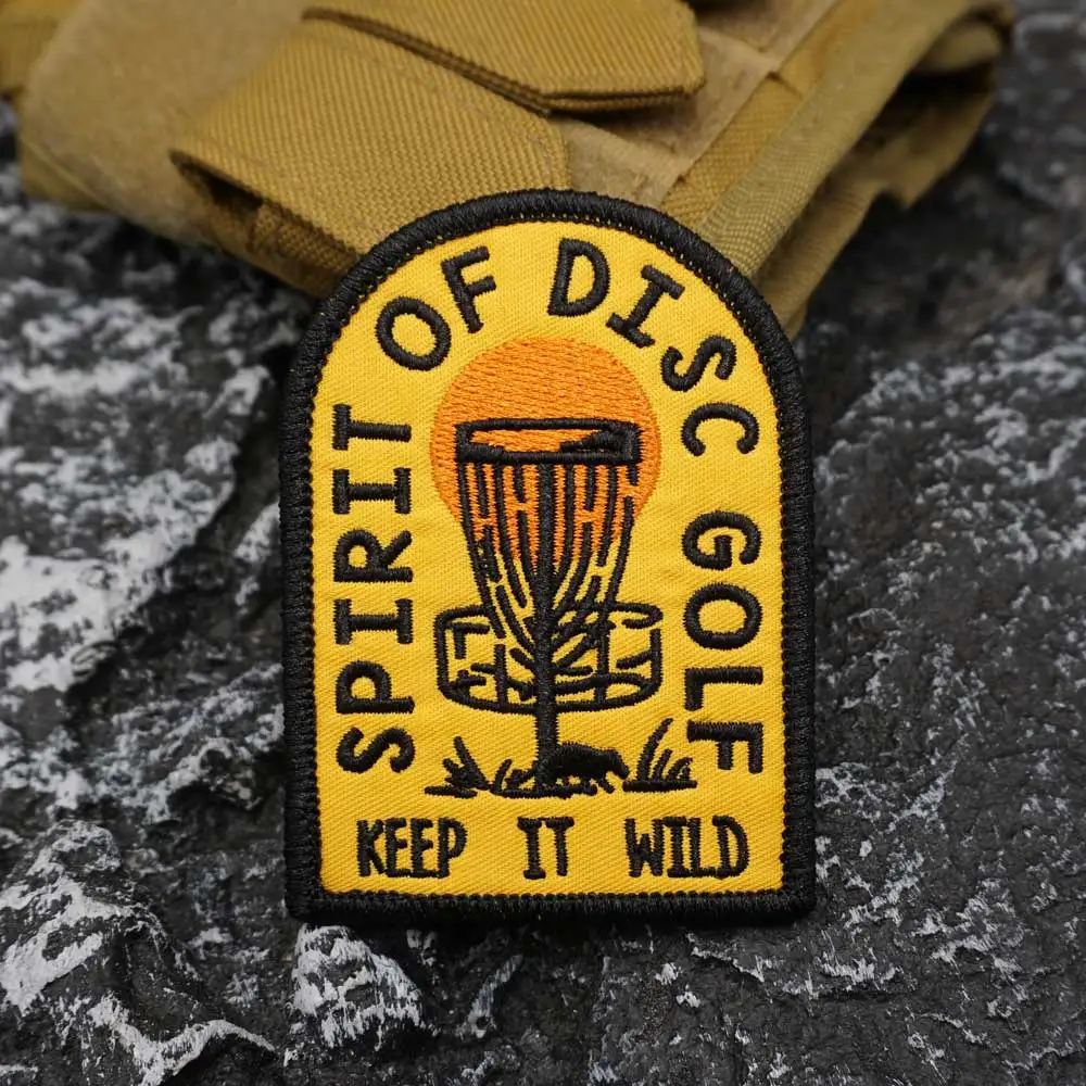 spirit of disc golf keep it wild Embroidered Patch with merrow border, Sewable Applique for Clothing and Accessories