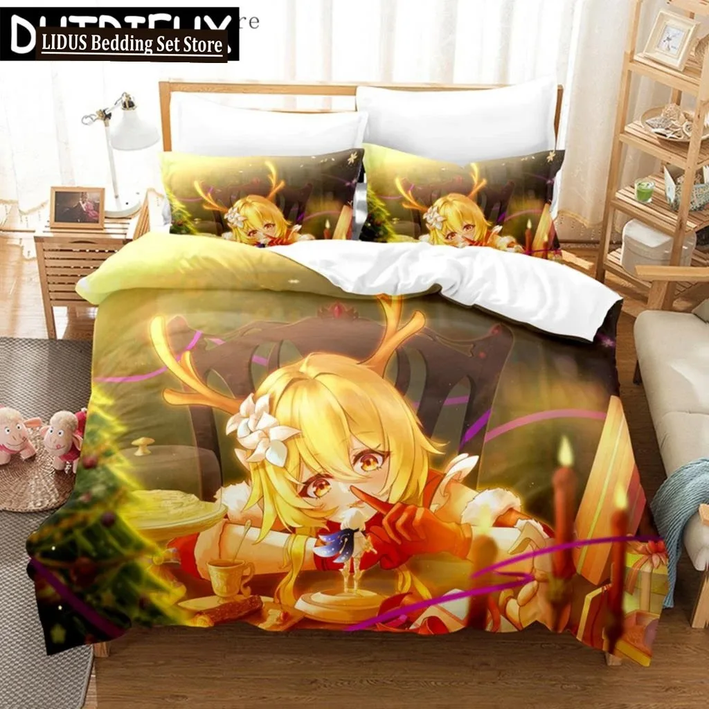 Anime Genshin Impact Lumine Duvet Cover Cartoon Girl Bedding Sets Twin Double Bed Set For Home Textiles