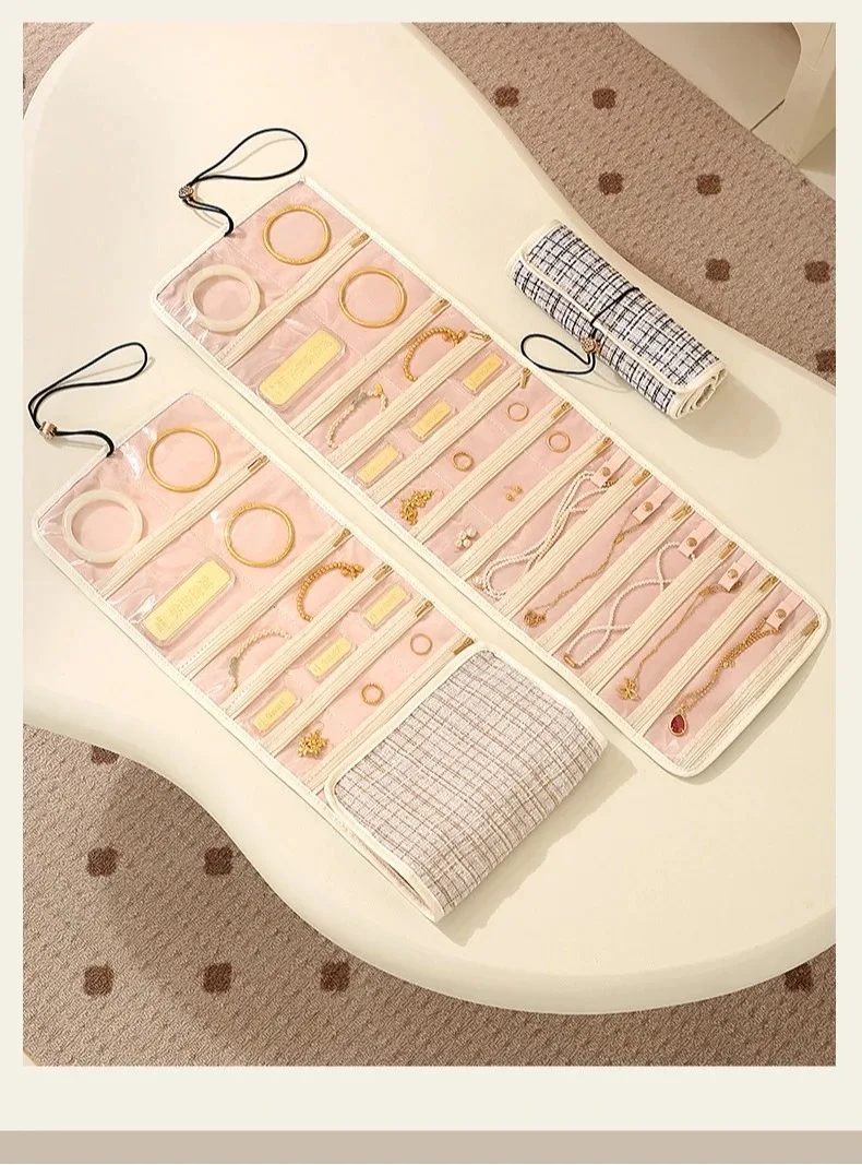 

Travel Jewelry Roll Organizer Portable Hand Roll Bag Jewelry Bag for Necklace Ring Bracelet Storage Pouch Cross-border Multi-lay