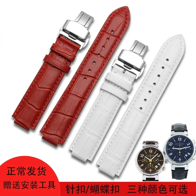 Watch Strap Men\'s Leather Watch Chain Raised Mouth 10 12mm Butterfly Clasp For Louis Vuitton Men\'s and Women\'s Cowhide LV Strap