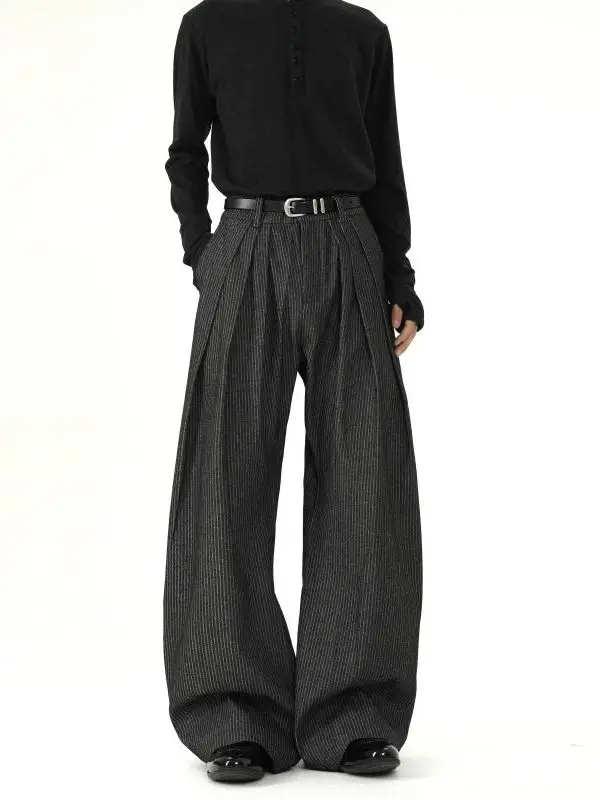 

TANGZ Studio Men's Casual Striped A-Line Denim Jeans Design Sensation Pleated Straight Commute Leisure West Pants