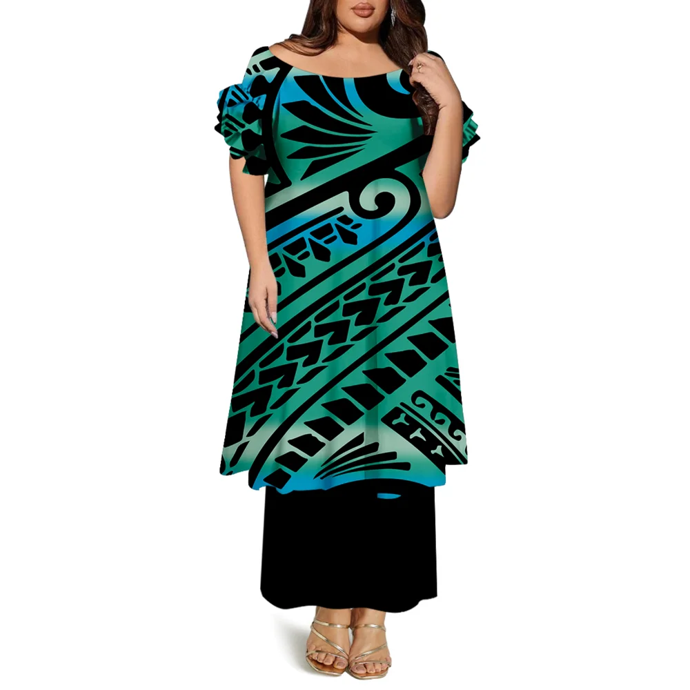 High-Quality Women'S Round-Neck Puletasi Elegant Dress Hawaiian Samoan Fashionable Party Dress Evening Top And Long Dress