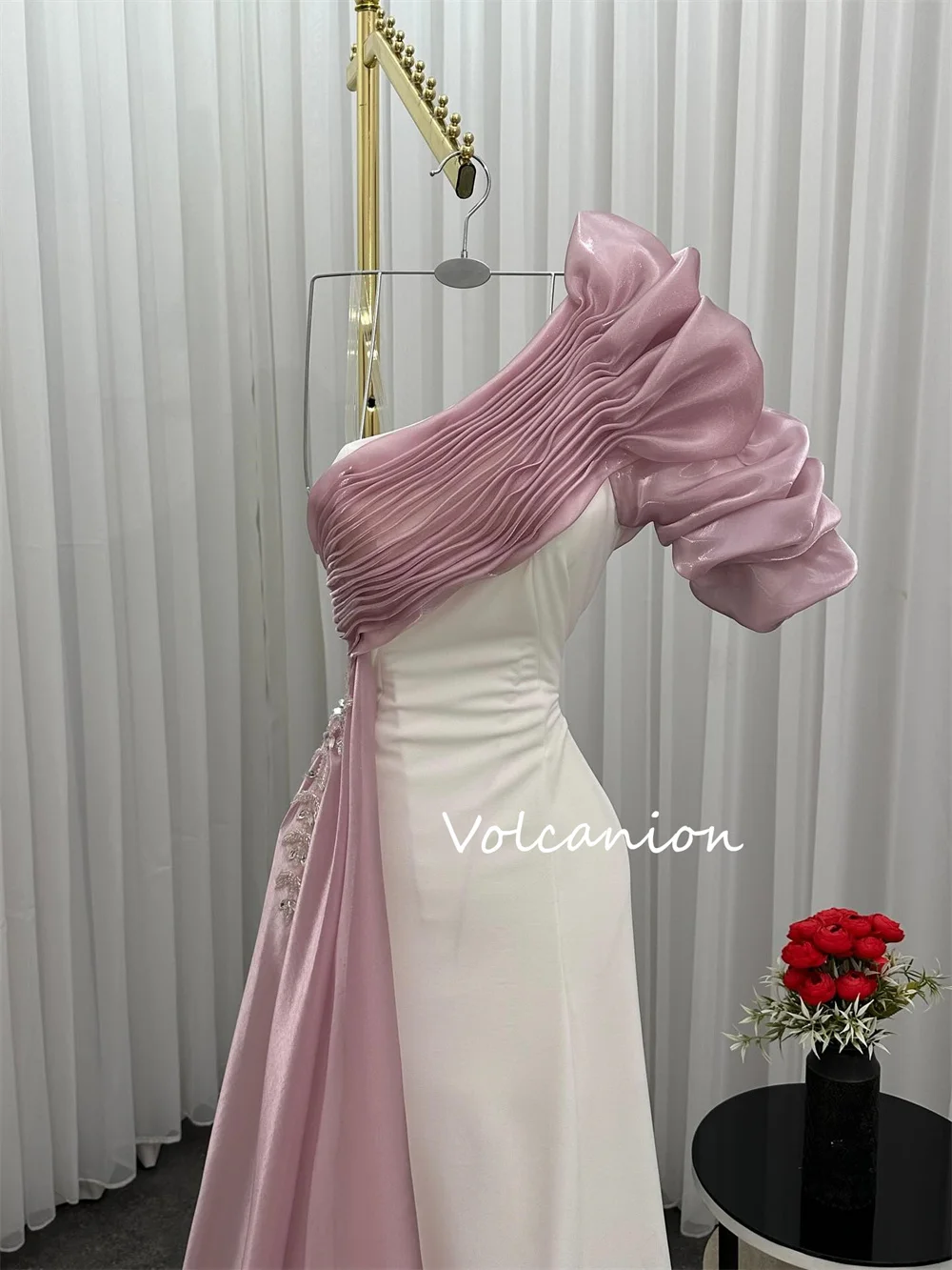 Gaun Panjang Satu Bahu A-line Ruffle Lipat Jersey Cocok Kustom Gaya Modern Pesta Acara Dipesan Lebih Dahulu