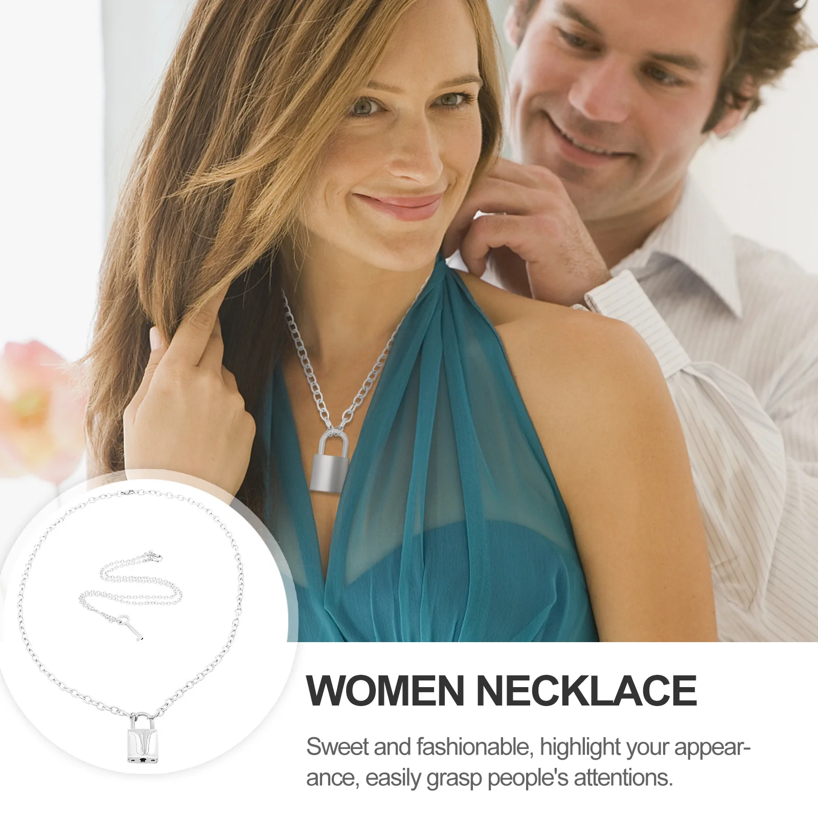 

2Pcs Fashionable Key Lock Pendant Clavicle Chain Necklace for Women Men Metal Alloy Jewelry Gift Attention Grabbing