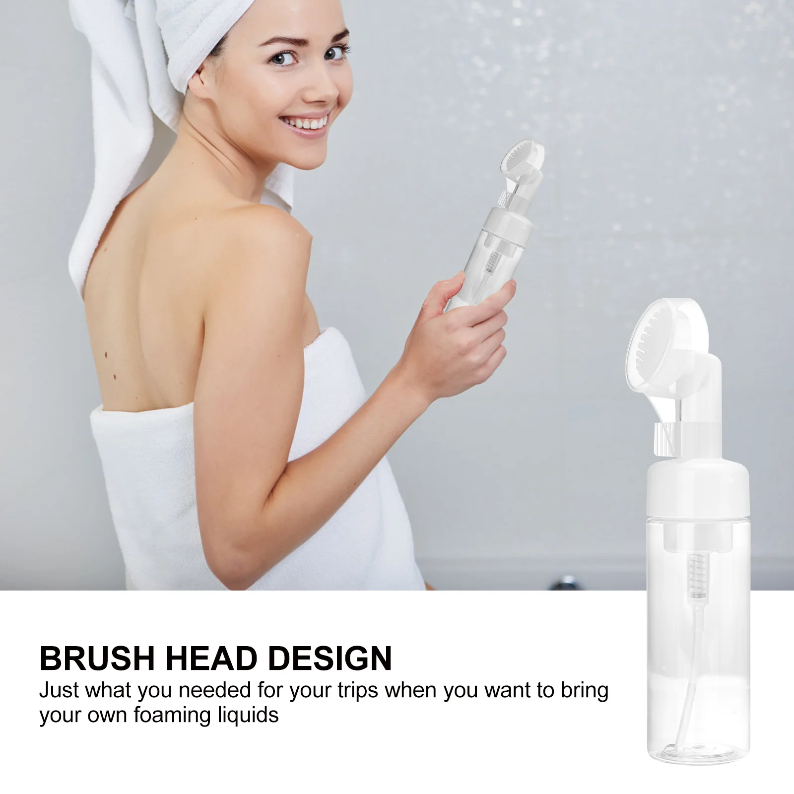 

2pcs Foam Bottle Cleanser Brush Set Transparent Refillable Travel Containers For Shampoo Shower Gel Liquid Sub Bottles Portable