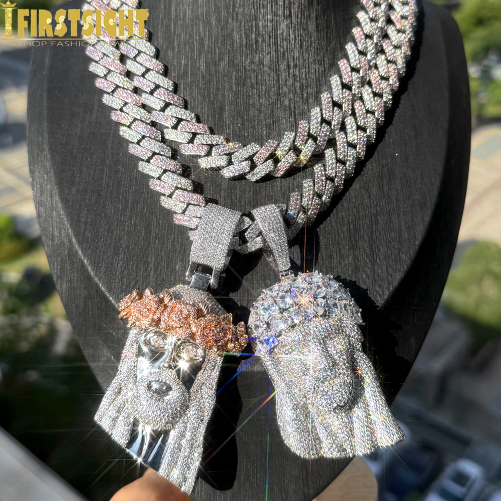

Новая кубинская цепочка Iced Out в стиле хип-хоп с подвеской в виде розы и Иисуса, ожерелье серебряного цвета, розовая, белая цепочка с кубическим цирконием, мужские ювелирные изделия