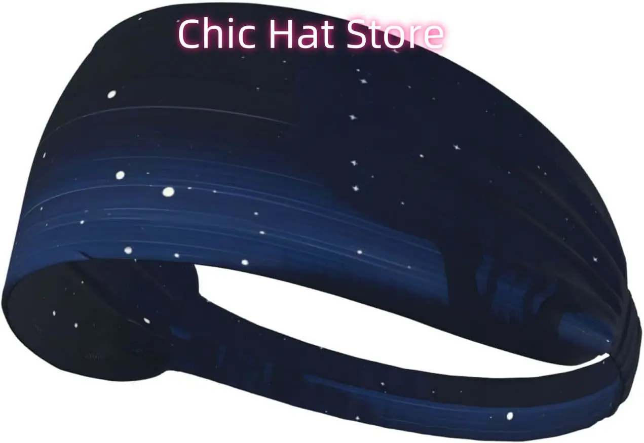 

Dark Blue Night View Elastic Exercise Headband, Fitness Exercise Yoga Cycling Headband, Outdoor Sports Elastic Sweat-Absorbing H