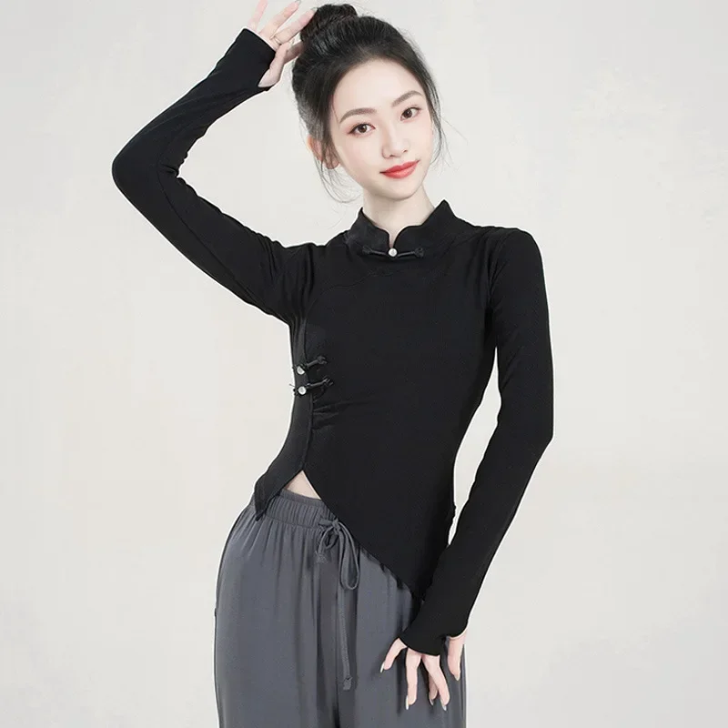 Classical dance practice clothes women's Chinese style cheongsam dance tops folk dance long sleeves slim adult body rhyme