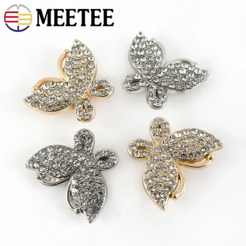 Meetee 10/20Pcs Metal Rhinestones Rivet Buckle Screw Nail Shoes Buckles DIY Diamond Bow Screws Decor Clasp Rivets Hook Accessory