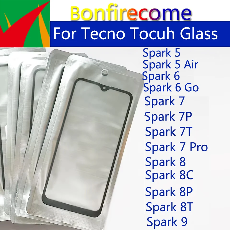 For Tecno Spark 6 Go 9 8 7 Pro 7T 7P 8C 8T 8P 5 Air Spark Go 2024 LCD Front Touch Screen Lens Glass With OCA Glue Replacement