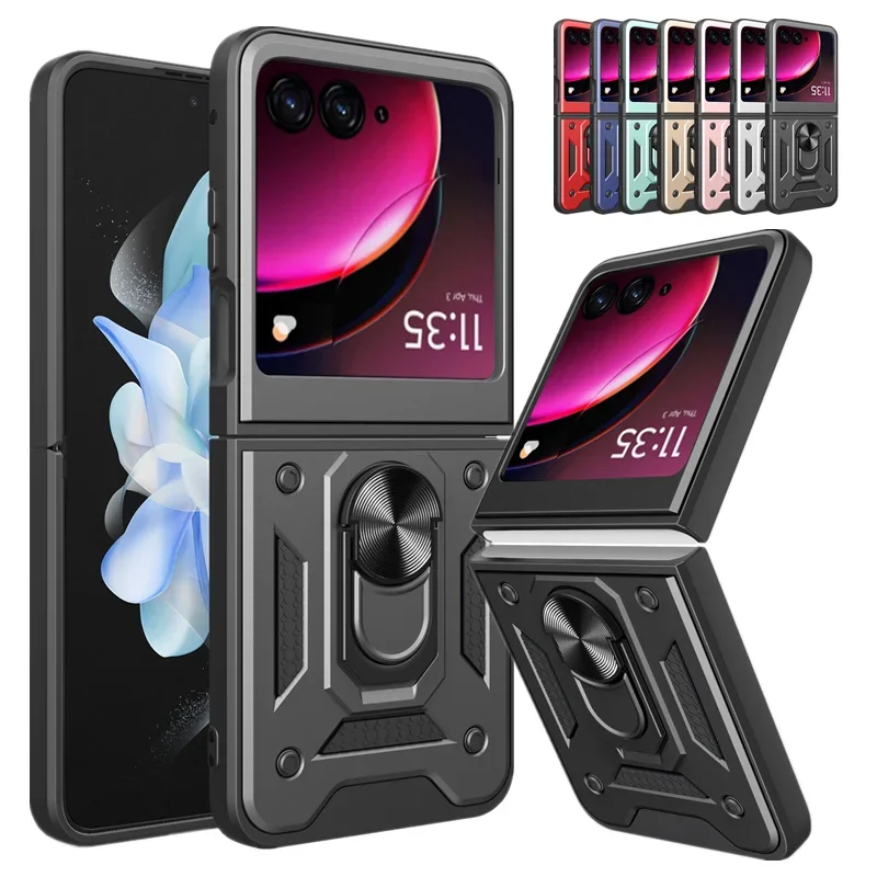 Armor Shockproof Case For Motorola Razr 50 40 Ultra Moto Razr+ Plus 2024 2023 Cover With Ring Magnetic Holder Coque Fundas