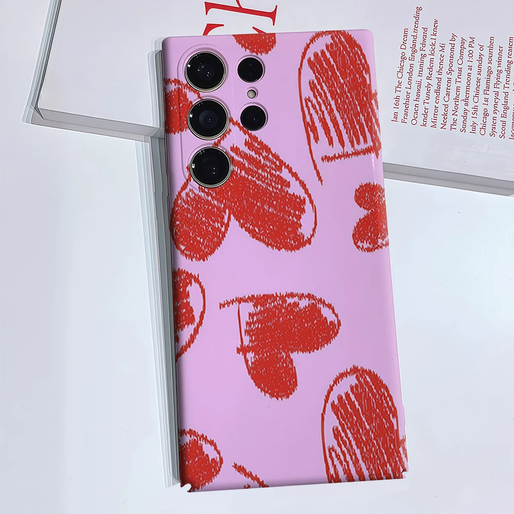 Sketch Heart Phone Case for Samsung Galaxy S26 S25 S24 S23 Ultra Plus Luxury Double-layer anti-fall Back Cover