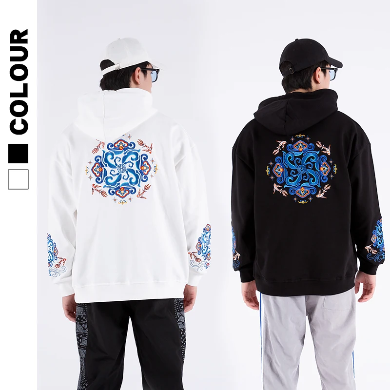 National Style Embroidery Fish Hoodies For Men Casual Loose Fit Winter Quality Cotton Pullover Sweatshirt Sudaderas Para Hombres