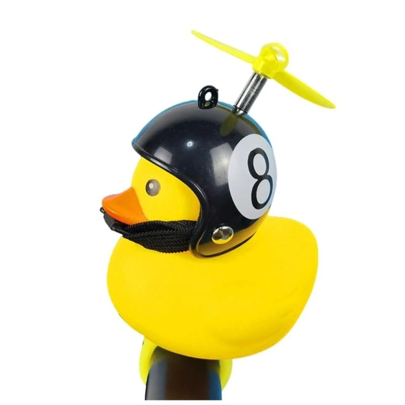 P9FD Bellas pato amarillo Campanas bicicleta pato con cascos luz LED y hélice