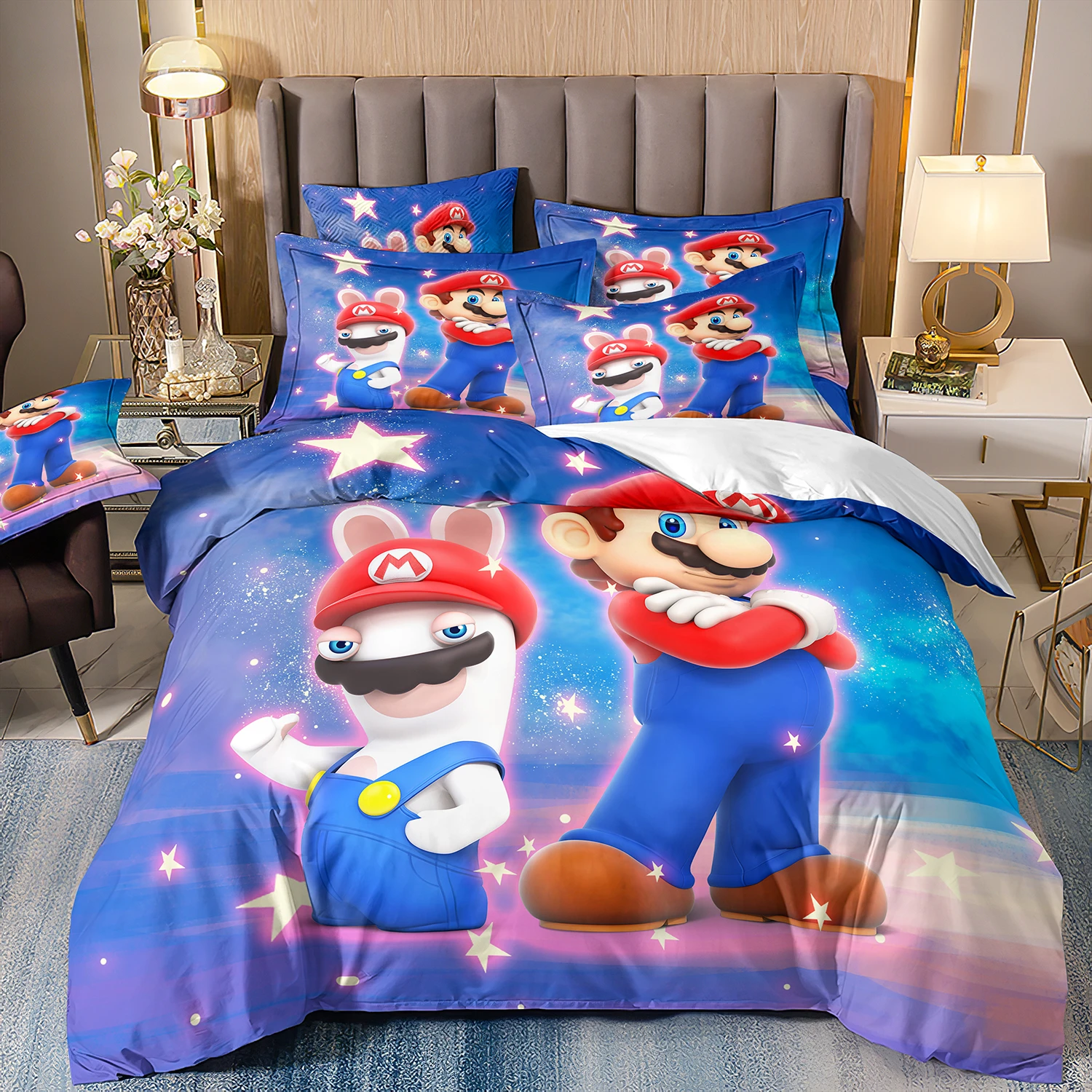 New Year Gift Super Mario Bros Bedding Sets,Retro 23 Style Mario Cartoon Comforter Duvet Cover Bed Set,Quilt Cover Pillowcase