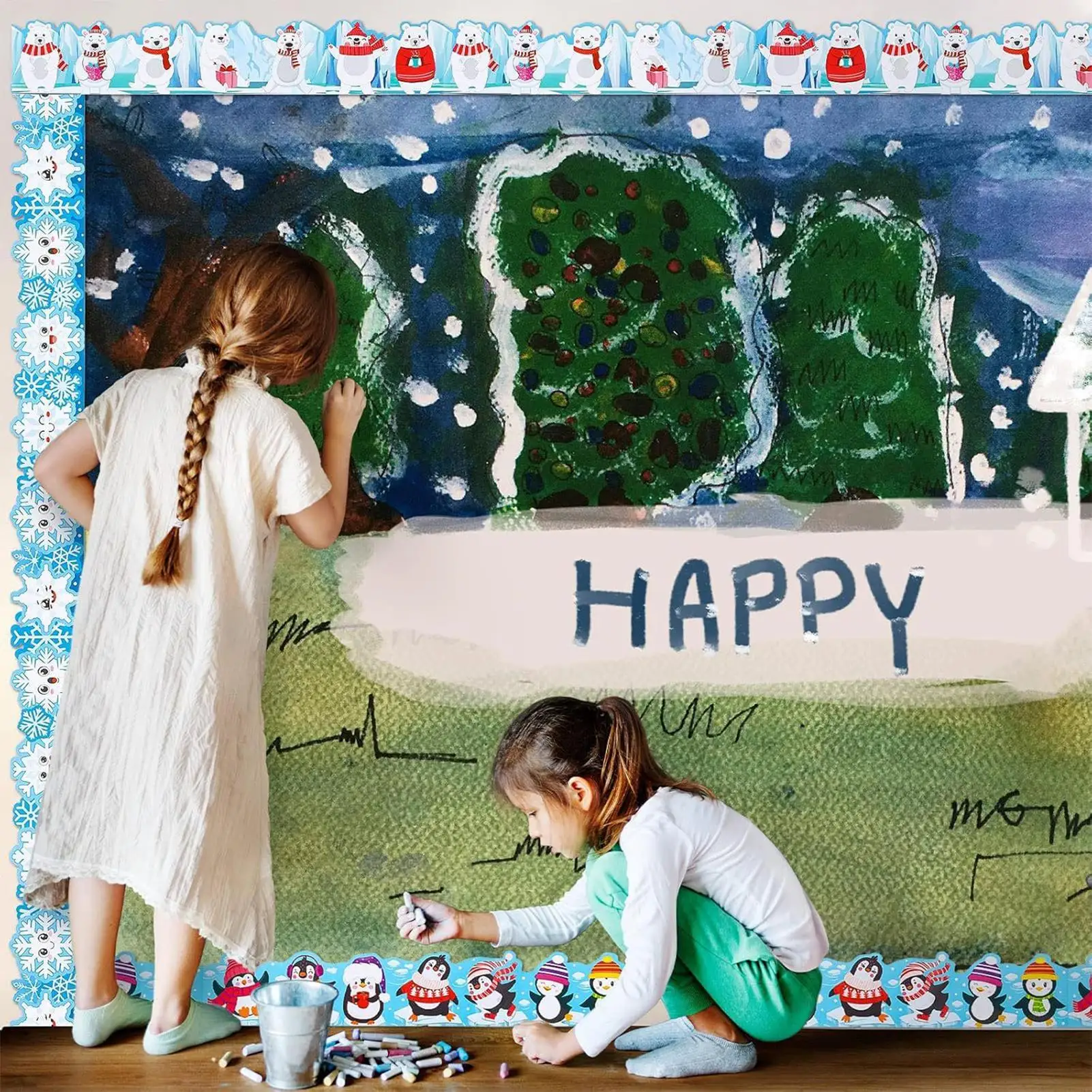 لوحة الإعلانات 33ft زينة عيد الميلاد الملونة الموسمية لوحة الإعلانات ديكور الكسوة لغرفة نوم المدرسة الفصول الدراسية #2