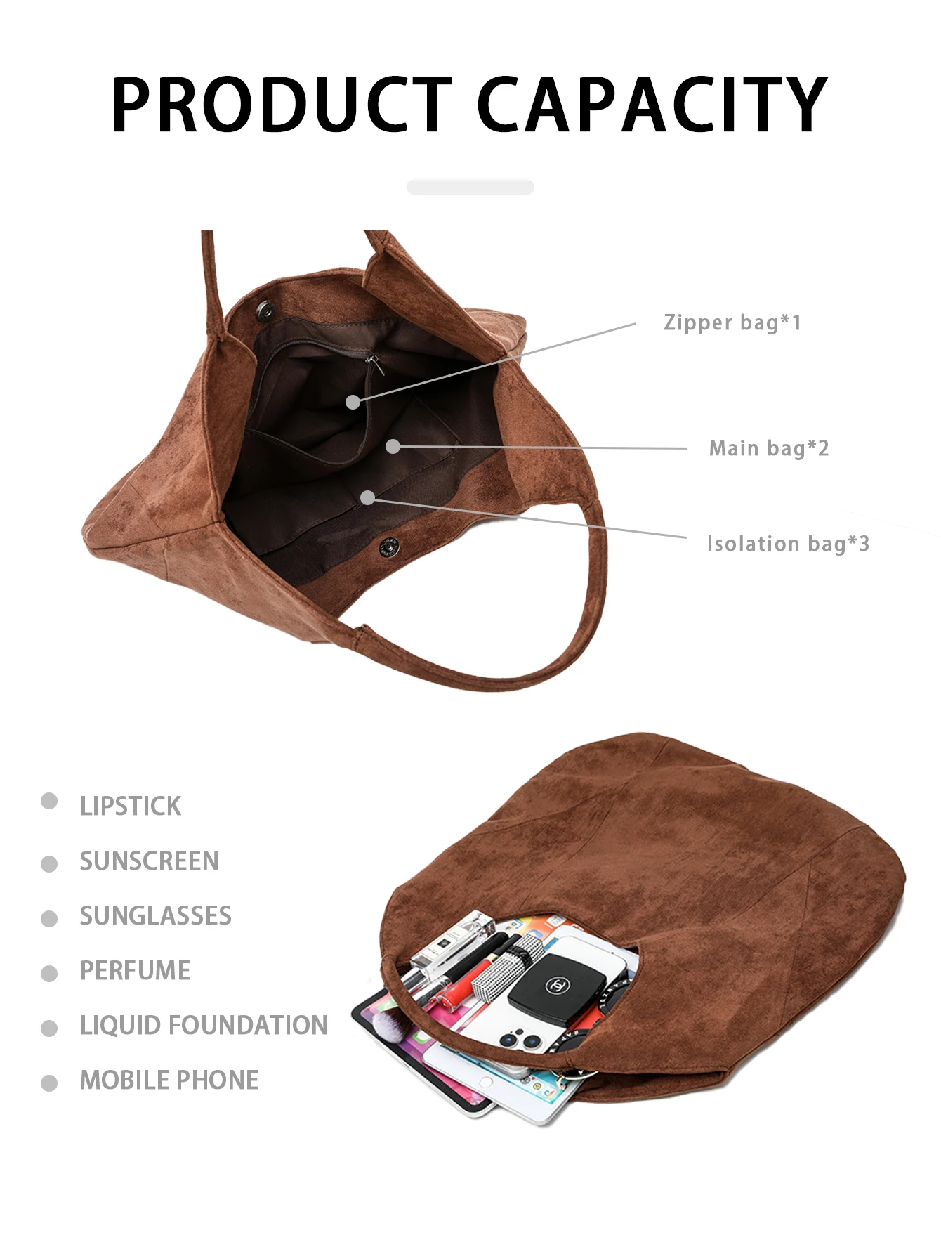 2025 nova imitação de camurça bolsa de bolinho de grande capacidade, bolsa de axila retrô, bolsa de ombro casual de deslocamento feminino