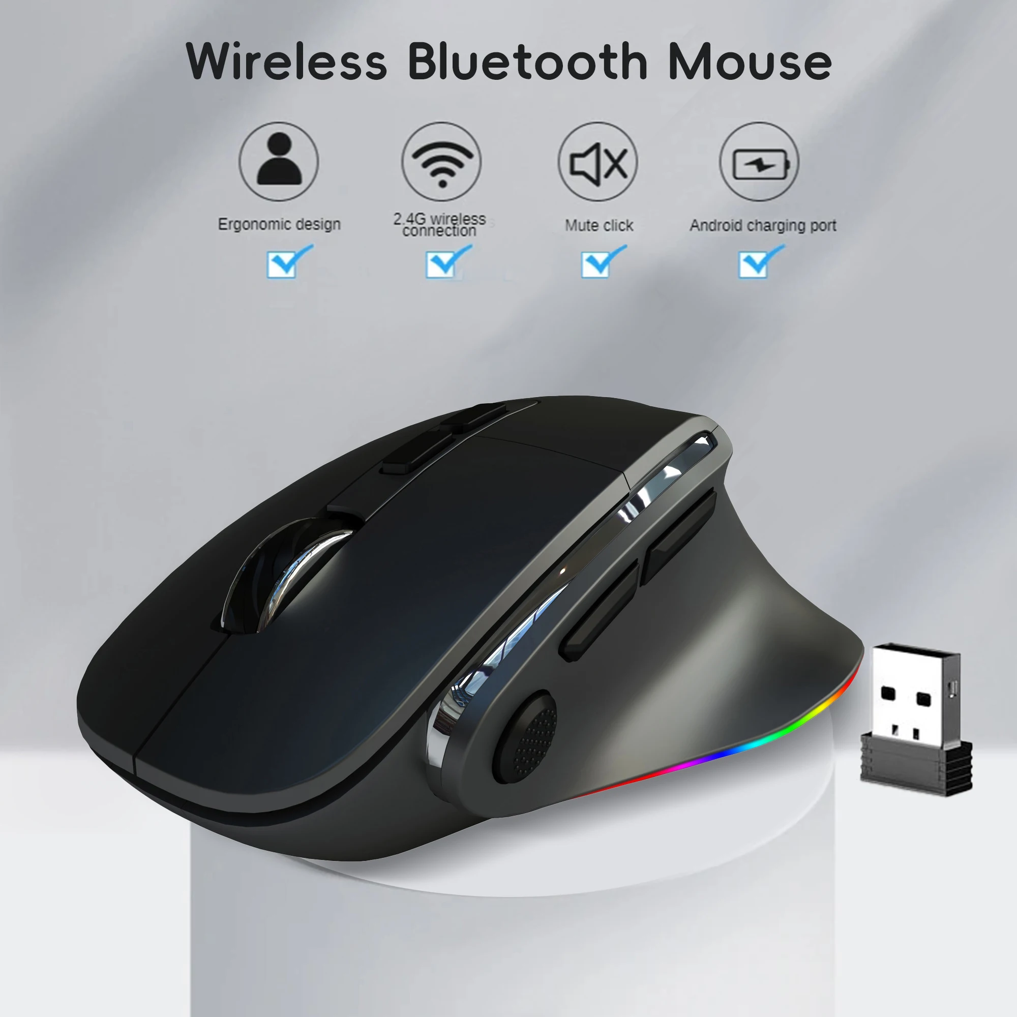 

2023 Wireless Bluetooth Mouse USB RGB Light Gamer Mice For Gamer Computer Laptop Rechargeable Gaming Mouse 2400 DPI Mause