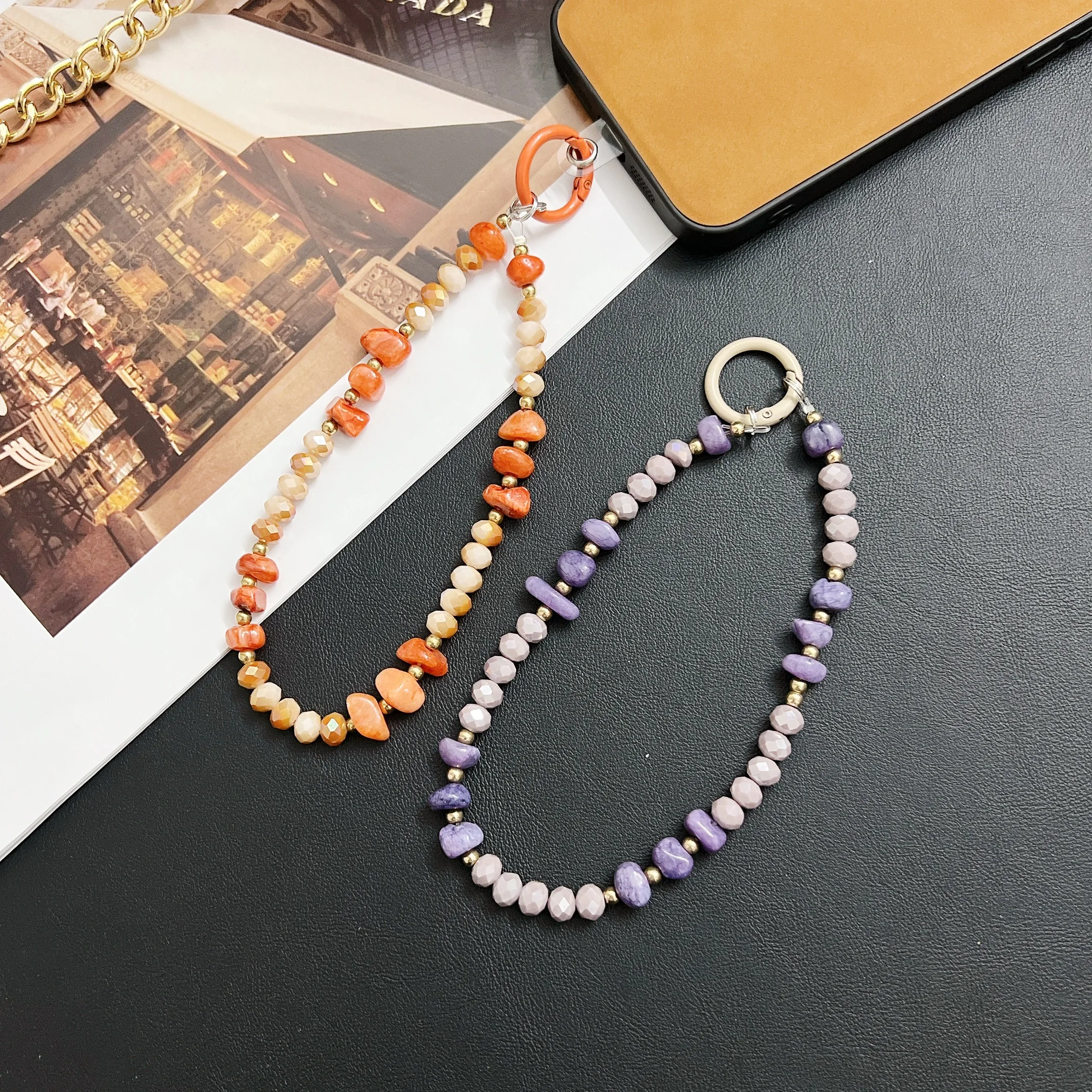 luxury Natural Crystal Stone Wristband Bracelet Phone Pendant Lanyard Anti-lost Keychain Phone Accessories Men And Women Gifts