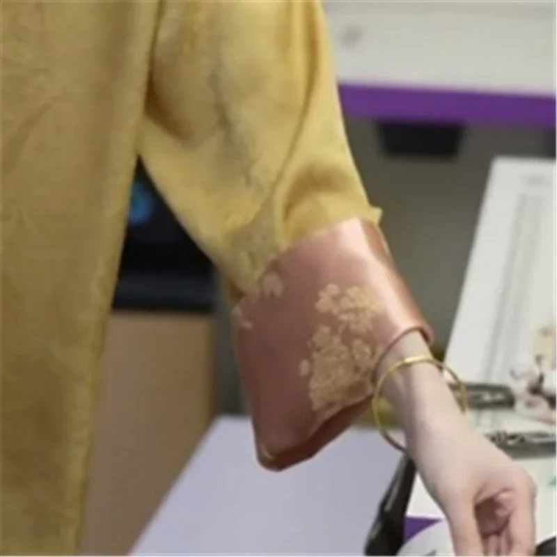 2025 neue Sommer Langarm Gelb Bluse Frauen Casual Lose Oansatz Luxus Shirt Frauen High-end-Jacquard Tops Weibliche